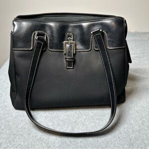 Aigner Black Nylon Leather Accent‎ Tote Bag Women Silver Buckle